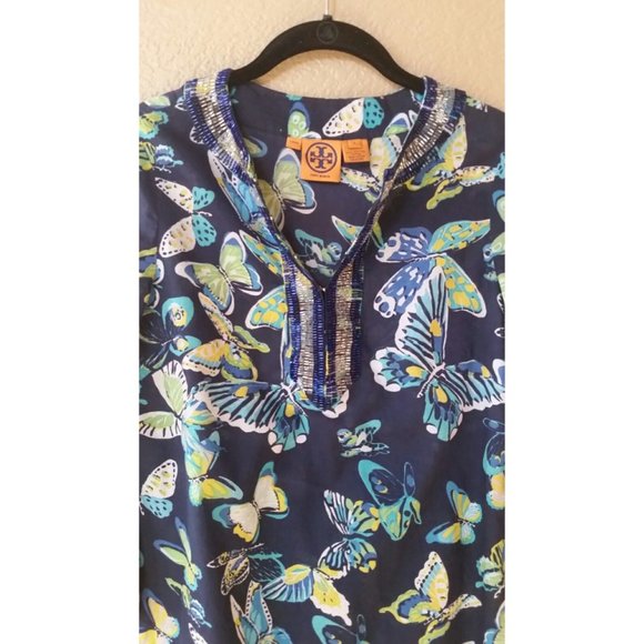 TORY BURCH jewel beaded Butterfly Tunic Kaftan Dress Size 2 MSRP $398 - Picture 3 of 9